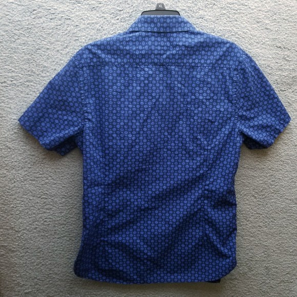 Denim & Flower L Geometric Blue Short Sleeve Button-Down Shirt 43" 28.5" 8.5" - Picture 8 of 12